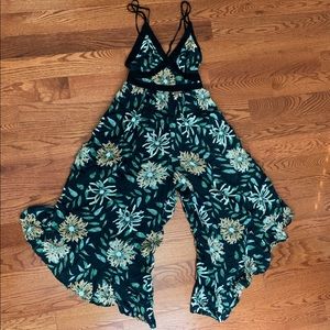 plant print wide-leg jumpsuit